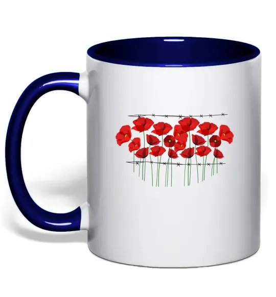 Чашка с цветной ручкой Маки колючий дріт Глубокий темно-синий фото