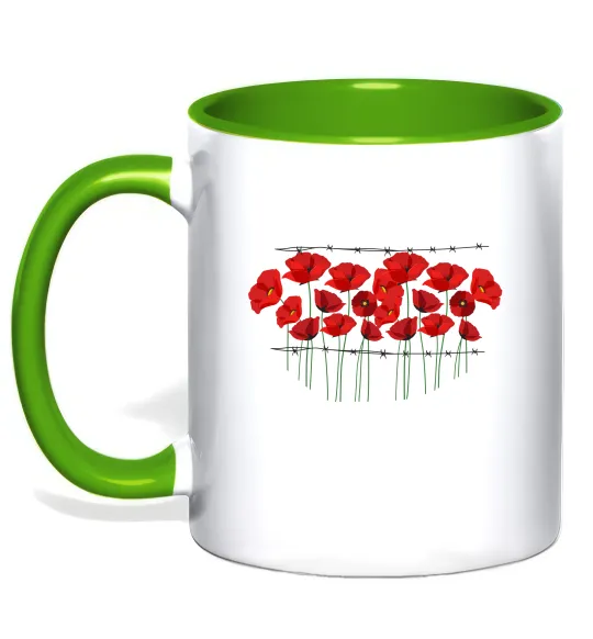 Чашка с цветной ручкой Маки колючий дріт Лаймовый фото