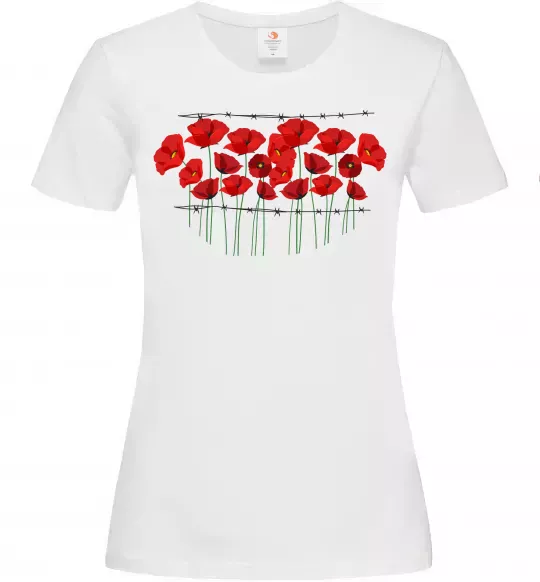 Жіноча футболка Маки колючий дріт Білий фото