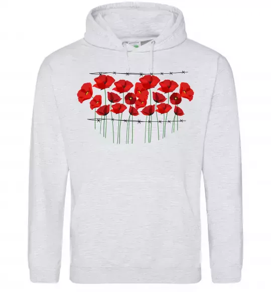 Чоловіча толстовка (худі) Маки колючий дріт Сірий меланж фото