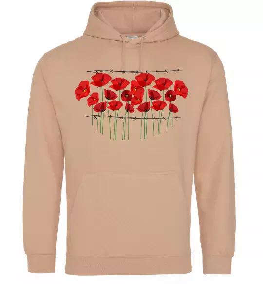 Чоловіча толстовка (худі) Маки колючий дріт Пісочний фото