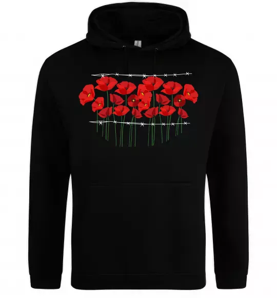 Чоловіча толстовка (худі) Маки колючий дріт Чорний фото