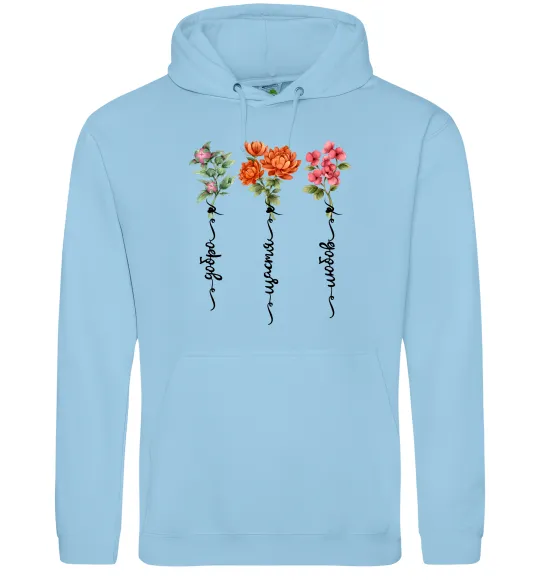 Мужская толстовка (худи) Квіти Добро Щастя Любов Голубой фото