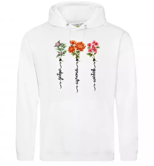Женская толстовка (худи) Квіти Добро Щастя Любов Белый фото