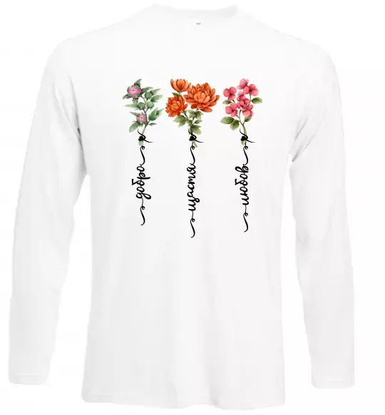 Лонгслив Квіти Добро Щастя Любов Белый фото