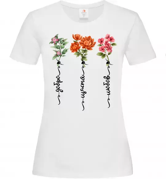 Женская футболка Квіти Добро Щастя Любов Белый фото