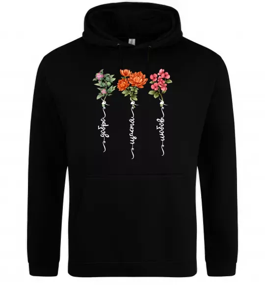 Чоловіча толстовка (худі) Квіти Добро Щастя Любов Чорний фото
