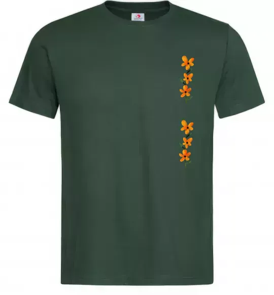 Чоловіча футболка Квіти помаранчеві Темно-зелений фото