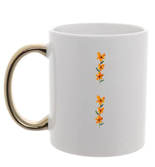 Чашка з кольоровою ручкою Квіти помаранчеві Золото фото