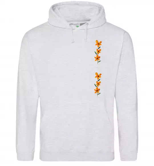 Чоловіча толстовка (худі) Квіти помаранчеві Сірий меланж фото