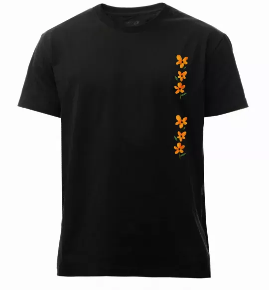 Чоловіча преміум футболка Квіти помаранчеві Чорний фото