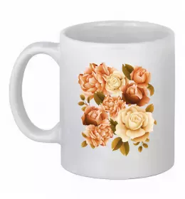 Чашка керамічна Мозок з квітами Білий фото