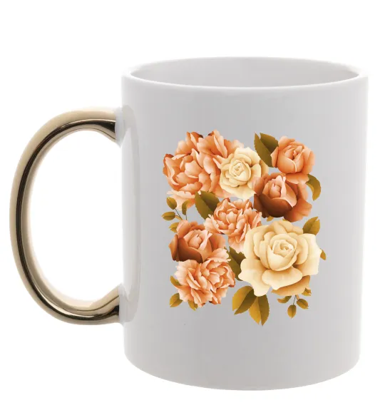 Чашка с цветной ручкой Троянди Золото фото