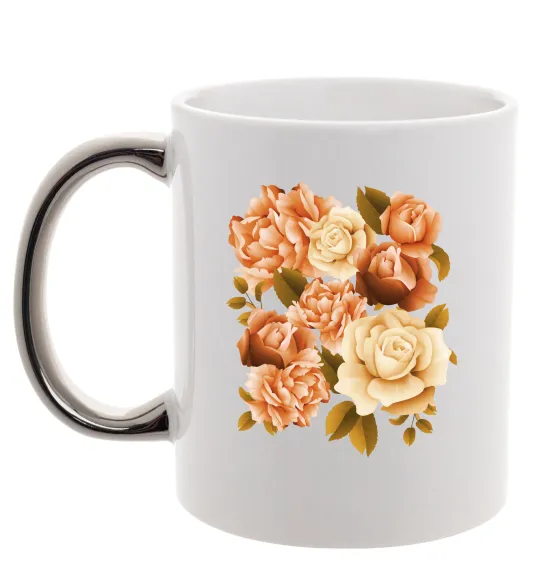 Чашка с цветной ручкой Троянди Серебро фото