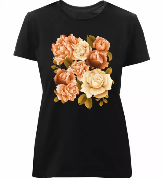 Женская премиум футболка Троянди Черный фото