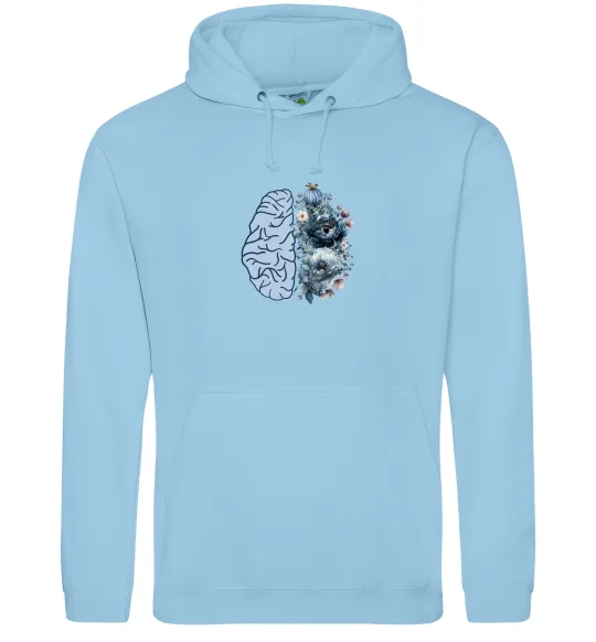 Мужская толстовка (худи) Мозок з квітами Голубой фото