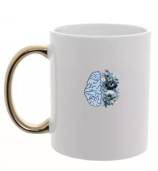 Чашка з кольоровою ручкою Мозок з квітами Золото фото