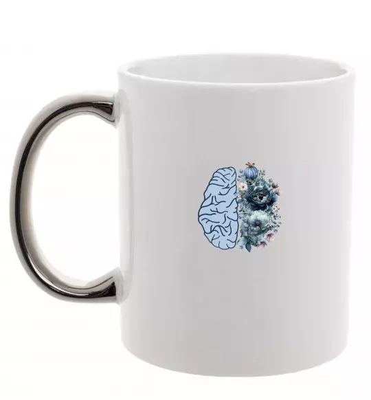 Чашка з кольоровою ручкою Мозок з квітами Срібло фото