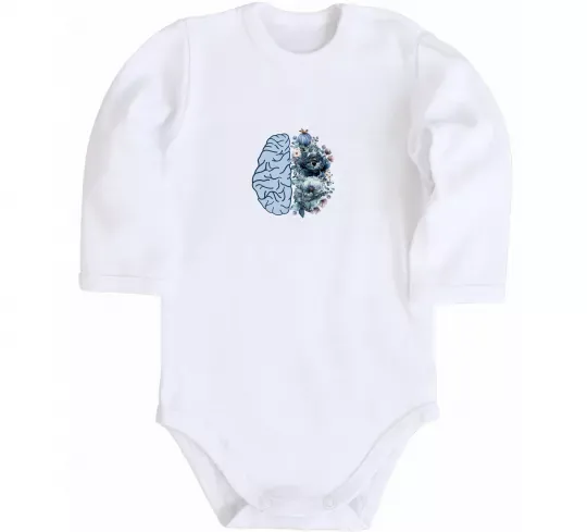 Детский боди Мозок з квітами Белый фото