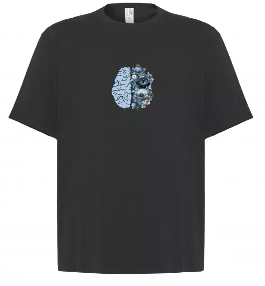 Футболка Оверсайз Мозок з квітами Чорний фото