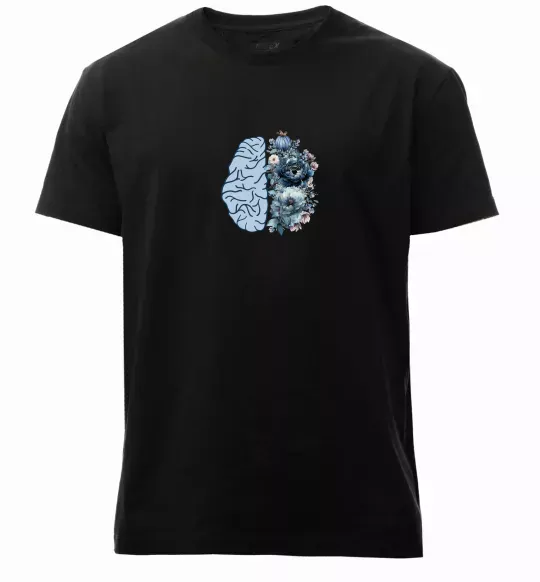 Чоловіча преміум футболка Мозок з квітами Чорний фото
