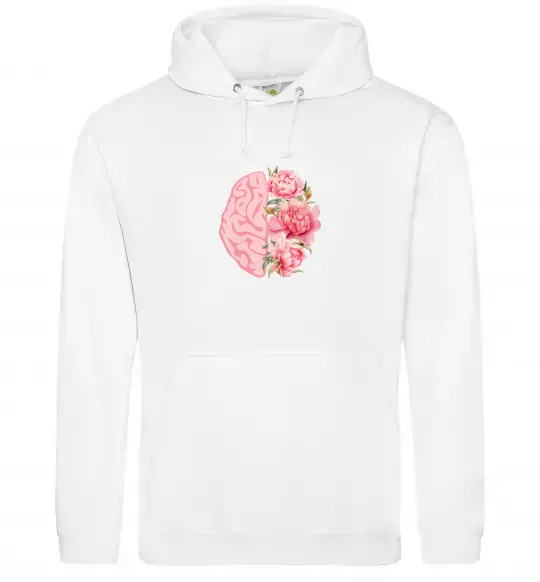 Мужская толстовка (худи) Мозок квіти Белый фото