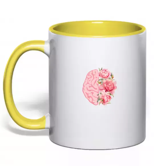 Чашка с цветной ручкой Мозок квіти Солнечно желтый фото