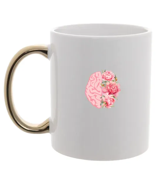 Чашка с цветной ручкой Мозок квіти Золото фото