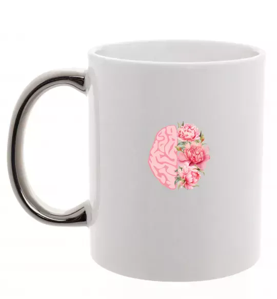 Чашка с цветной ручкой Мозок квіти Серебро фото