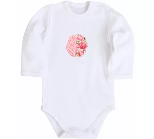 Дитячий бодік Мозок квіти Білий фото