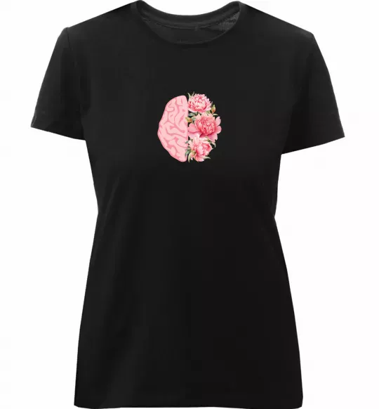 Жіноча преміум футболка Мозок квіти Чорний фото