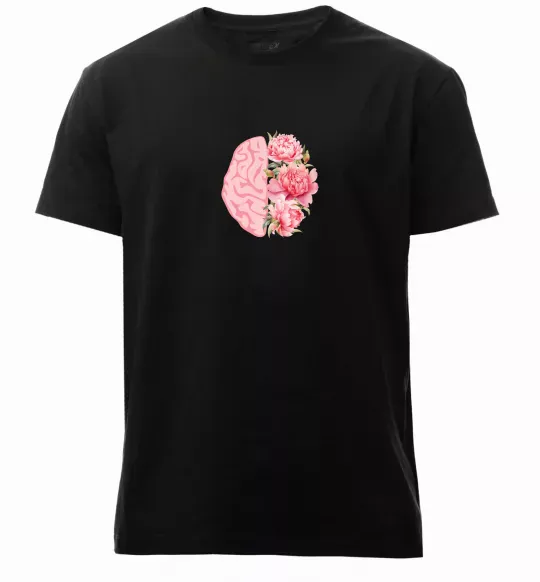 Мужская премиум футболка Мозок квіти Черный фото