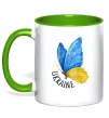Чашка с цветной ручкой Ukraine метелик Лаймовый фото