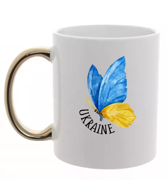Чашка с цветной ручкой Ukraine метелик Золото фото