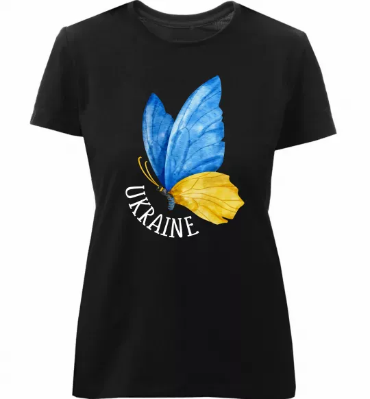 Женская премиум футболка Ukraine метелик Черный фото