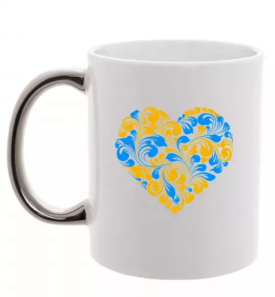 Чашка з кольоровою ручкою Серце в колір прапору України Срібло фото