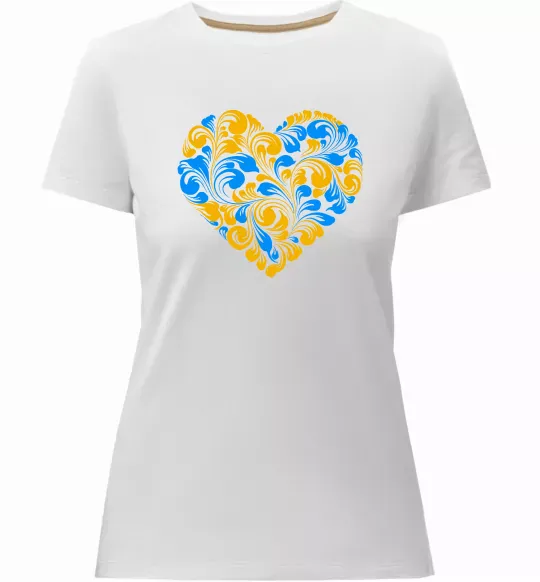 Женская премиум футболка Серце в колір прапору України Белый фото
