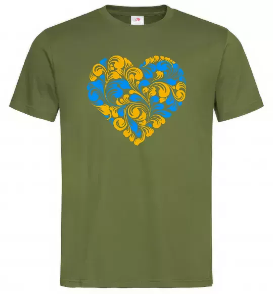 Чоловіча футболка Серце в колір прапору України Оливковий фото