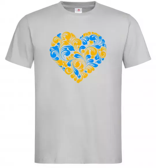 Чоловіча футболка Серце в колір прапору України Сірий фото