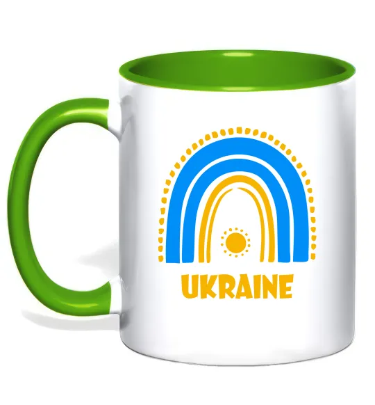 Чашка з кольоровою ручкою Ukraine сонце Лаймовий фото