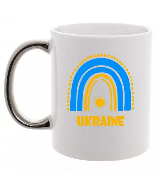 Чашка з кольоровою ручкою Ukraine сонце Срібло фото