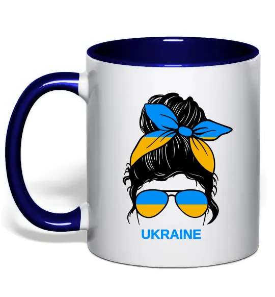 Чашка с цветной ручкой Україна дівчина Глубокий темно-синий фото