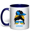 Чашка с цветной ручкой Україна дівчина Глубокий темно-синий фото