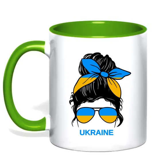 Чашка з кольоровою ручкою Україна дівчина Лаймовий фото