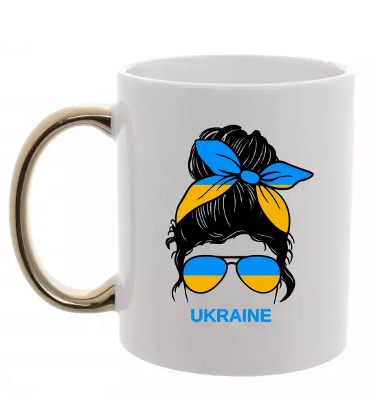 Чашка с цветной ручкой Україна дівчина Золото фото