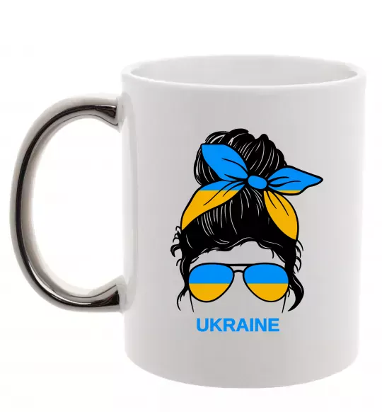 Чашка с цветной ручкой Україна дівчина Серебро фото