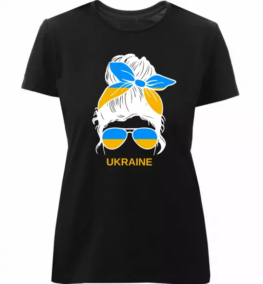 Женская премиум футболка Україна дівчина Черный фото