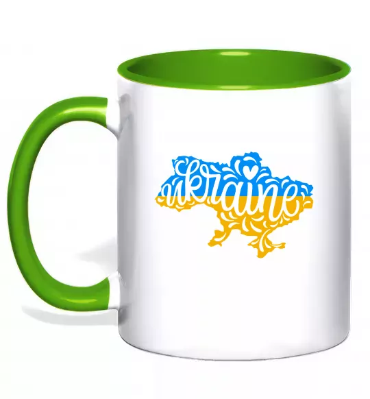 Чашка с цветной ручкой Україна карта Зеленый фото