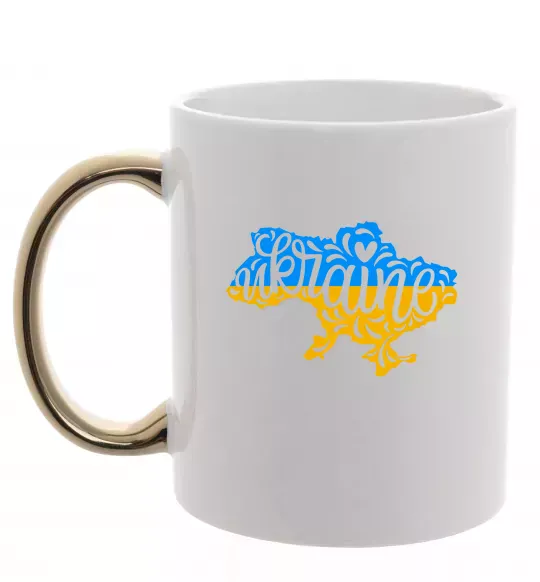 Чашка с цветной ручкой Україна карта Золото фото