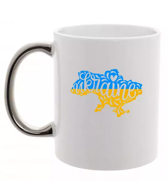 Чашка с цветной ручкой Україна карта Серебро фото